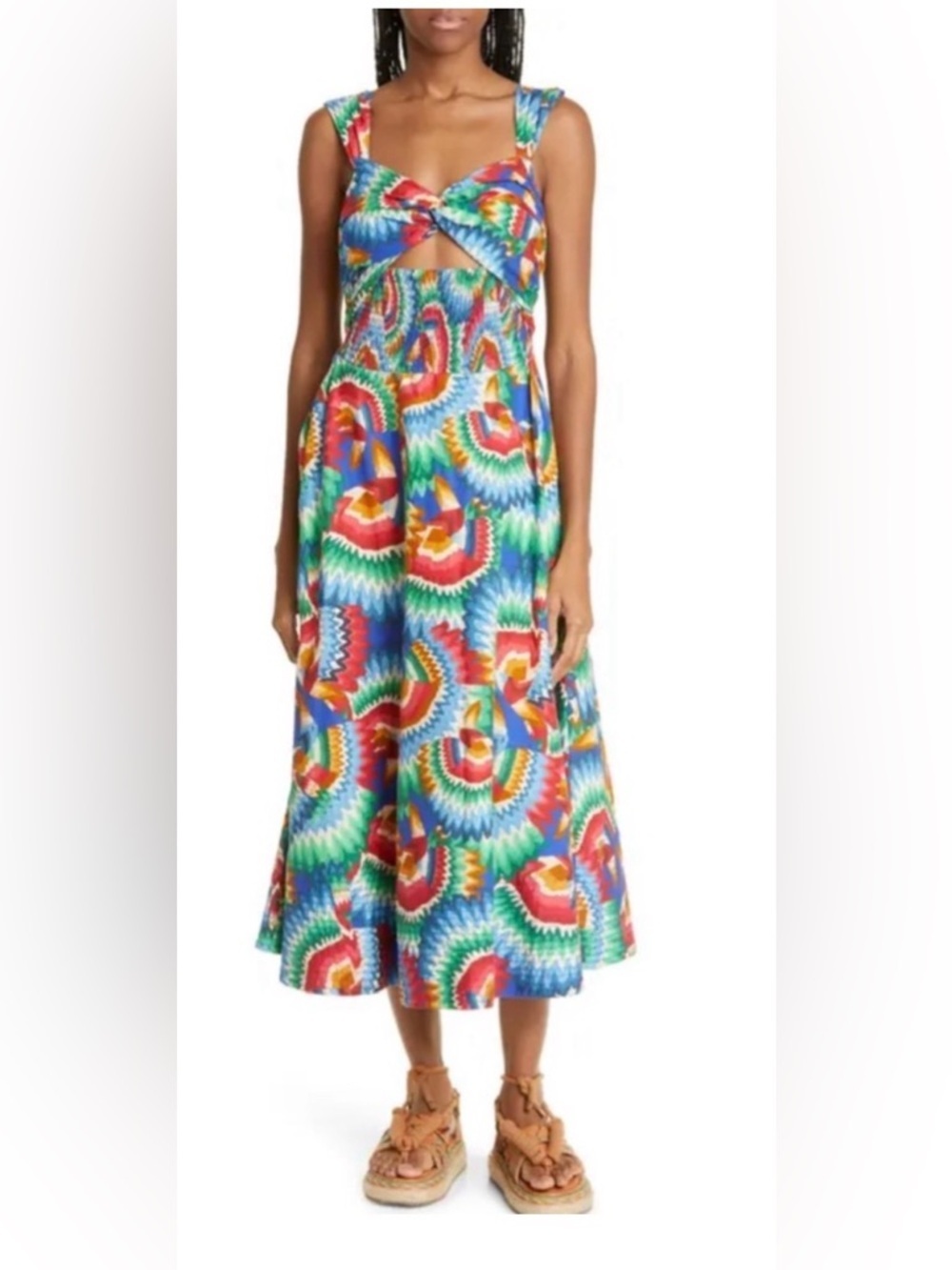 FARM Rio Chevron Toucans Midi Dress in CHEVRON TOUCANS BLUE, size S